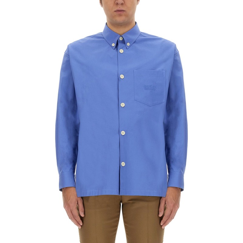 COTTON SHIRT WITH GUCCI EMBROIDERY