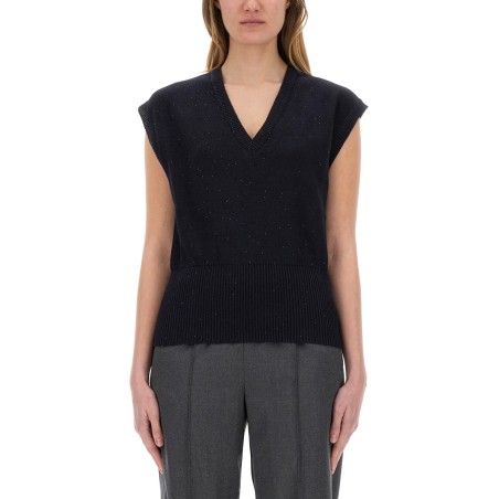 COTTON AND LINEN VEST WITH SEQUINS