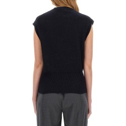 COTTON AND LINEN VEST WITH SEQUINS
