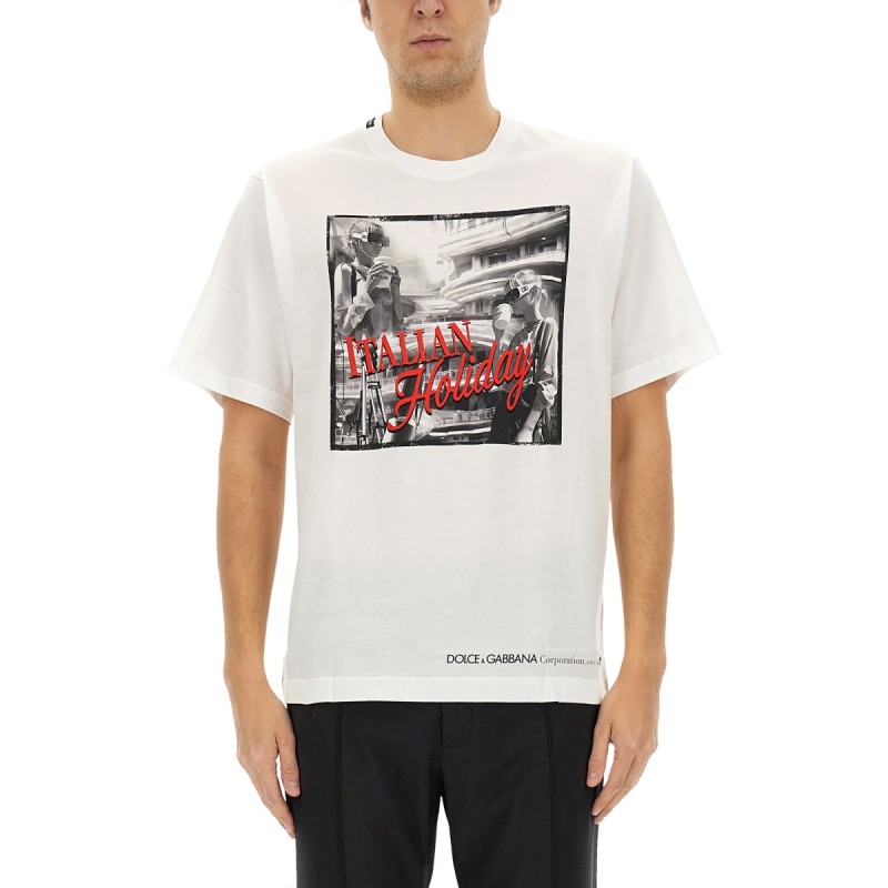 COTTON T-SHIRT WITH "ITALIAN HOLIDAY" PRINT