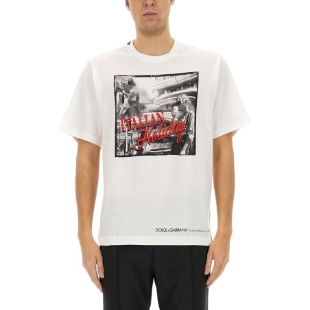 COTTON T-SHIRT WITH "ITALIAN HOLIDAY" PRINT