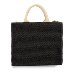 RAFFIA EFFECT FABRIC SMALL TOTE BAG