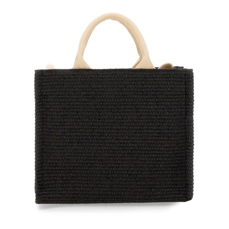 RAFFIA EFFECT FABRIC SMALL TOTE BAG