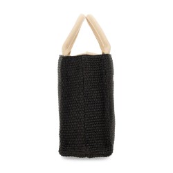 RAFFIA EFFECT FABRIC SMALL TOTE BAG