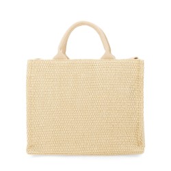 RAFFIA EFFECT FABRIC SMALL TOTE BAG