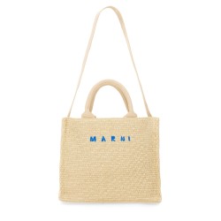 RAFFIA EFFECT FABRIC SMALL TOTE BAG