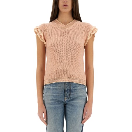SHORT-SLEEVED WOOL KNIT TOP