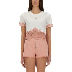CROPPED JERSEY T-SHIRT WITH LACE INSERTS