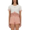 CROPPED JERSEY T-SHIRT WITH LACE INSERTS