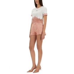 CROPPED JERSEY T-SHIRT WITH LACE INSERTS