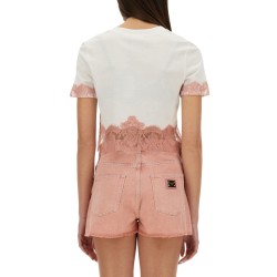 CROPPED JERSEY T-SHIRT WITH LACE INSERTS