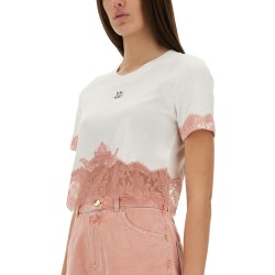 CROPPED JERSEY T-SHIRT WITH LACE INSERTS