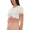 CROPPED JERSEY T-SHIRT WITH LACE INSERTS