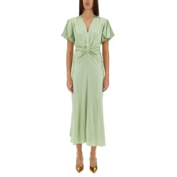GATHERED V-NECK MIDI DRESS
