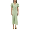 GATHERED V-NECK MIDI DRESS