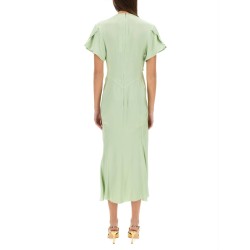 GATHERED V-NECK MIDI DRESS