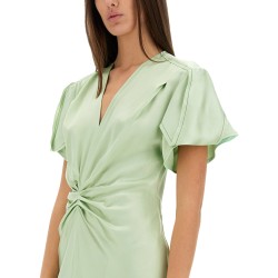 GATHERED V-NECK MIDI DRESS