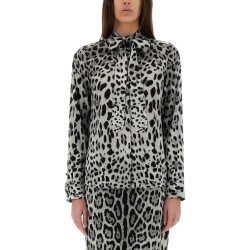 LEOPARD PRINT BOW CHARMEUSE SHIRT