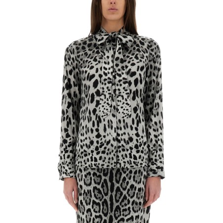 LEOPARD PRINT BOW CHARMEUSE SHIRT