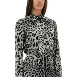LEOPARD PRINT BOW CHARMEUSE SHIRT