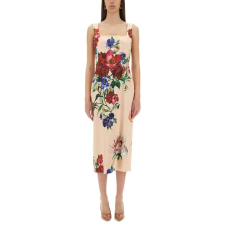 FLOWER PRINT SATIN SHEATH LONGUETTE DRESS