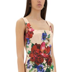 FLOWER PRINT SATIN SHEATH LONGUETTE DRESS