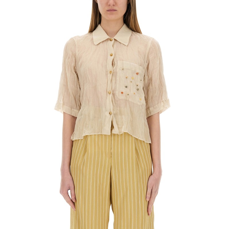 COTTON GAUZE SHIRT WITH APPLIQUÉS