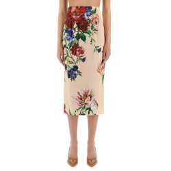 FLOWER PRINT SATIN MIDI PENCIL SKIRT