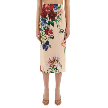 FLOWER PRINT SATIN MIDI PENCIL SKIRT
