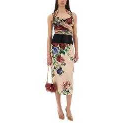 FLOWER PRINT SATIN MIDI PENCIL SKIRT