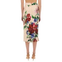 FLOWER PRINT SATIN MIDI PENCIL SKIRT