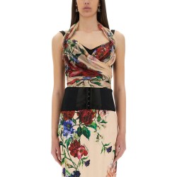 FLOWER PRINT MARQUISETTE AND CHIFFON BUSTIER TOP