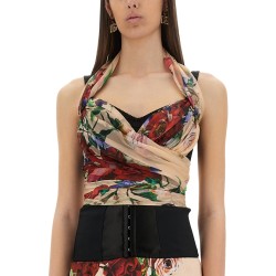 FLOWER PRINT MARQUISETTE AND CHIFFON BUSTIER TOP