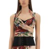 FLOWER PRINT MARQUISETTE AND CHIFFON BUSTIER TOP