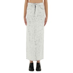 HAND-PAINTED DENIM LONG SKIRT