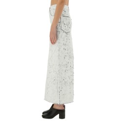 HAND-PAINTED DENIM LONG SKIRT
