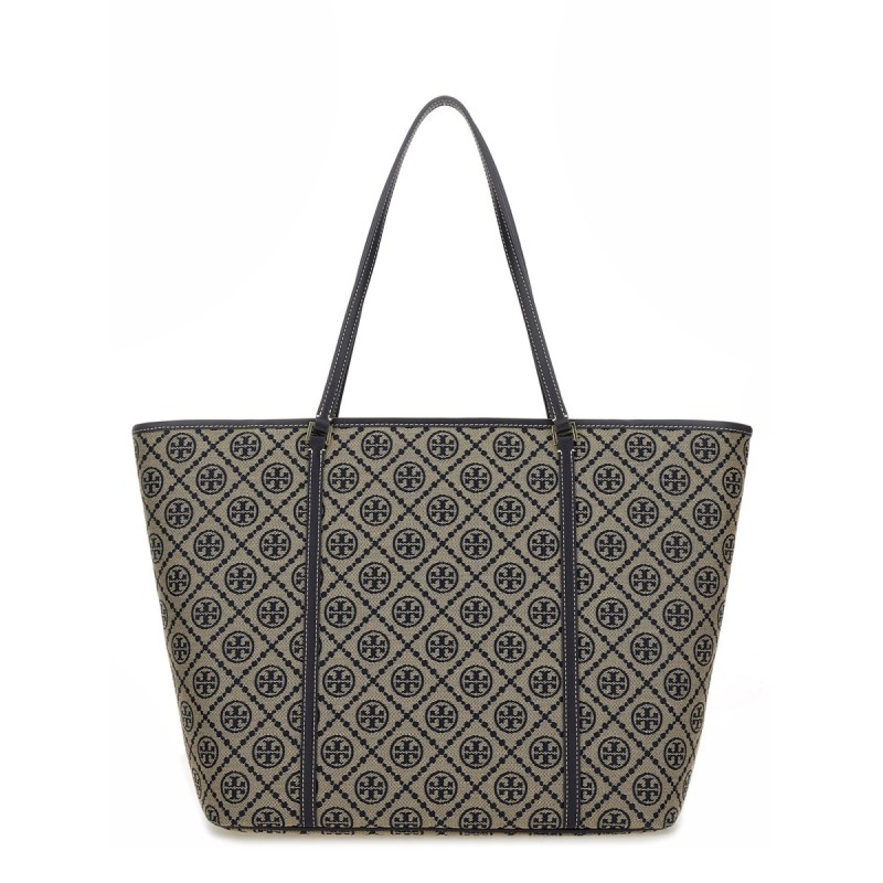 T MONOGRAM ZIPPERED SHOPPING BAG