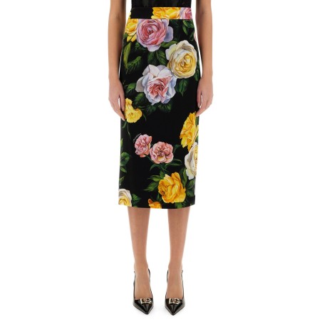 PEONY AND ROSE PRINT CHARMEUSE LONGUETTE SKIRT