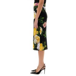 PEONY AND ROSE PRINT CHARMEUSE LONGUETTE SKIRT