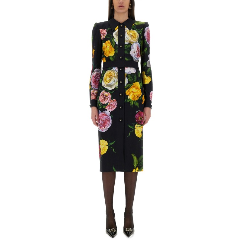 PEONY AND ROSE PRINT CHEMISE LONGUETTE DRESS
