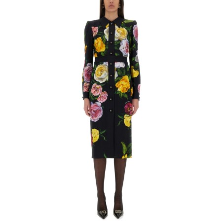 PEONY AND ROSE PRINT CHEMISE LONGUETTE DRESS