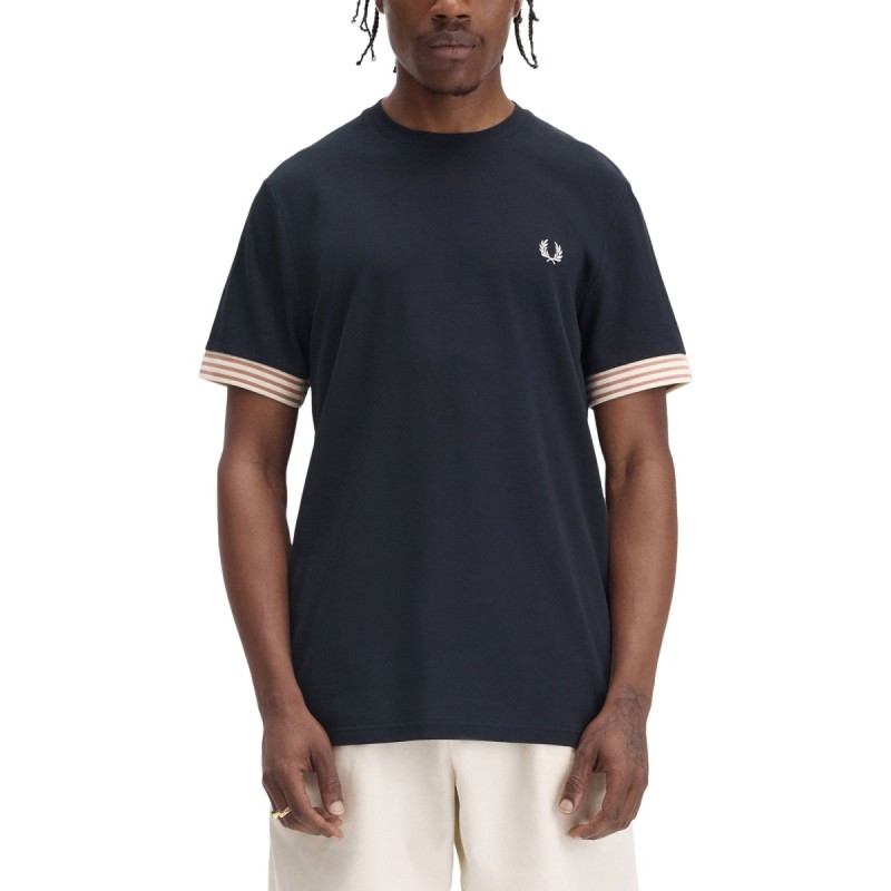 T-SHIRT WITH STRIPED MANIHE BORDER