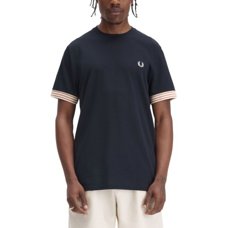 T-SHIRT WITH STRIPED MANIHE BORDER