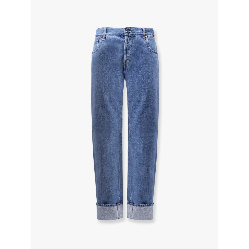 Jeans with cuff and Gucci Web detail
