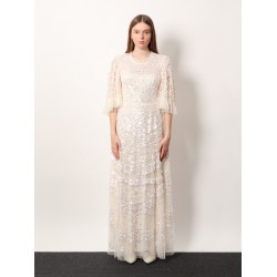 Tulle long dress with all-over sequins