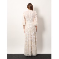 Tulle long dress with all-over sequins