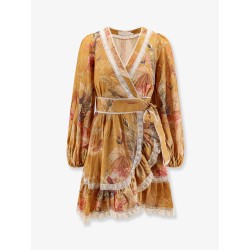 Frill cotton short dress with floral print