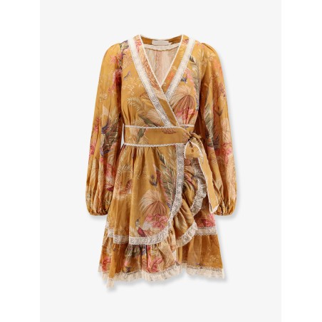 Frill cotton short dress with floral print