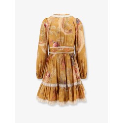Frill cotton short dress with floral print