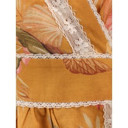 Frill cotton short dress with floral print